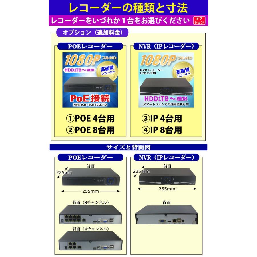 防犯カメラ 210万画素 SONY製 POE カメラ レコーダー 選択セット (LAN接続） 1080P フルHD 高画質 監視カメラ 屋外 屋内 赤外線 夜間撮影 ネットワーク スマホ |  | 05
