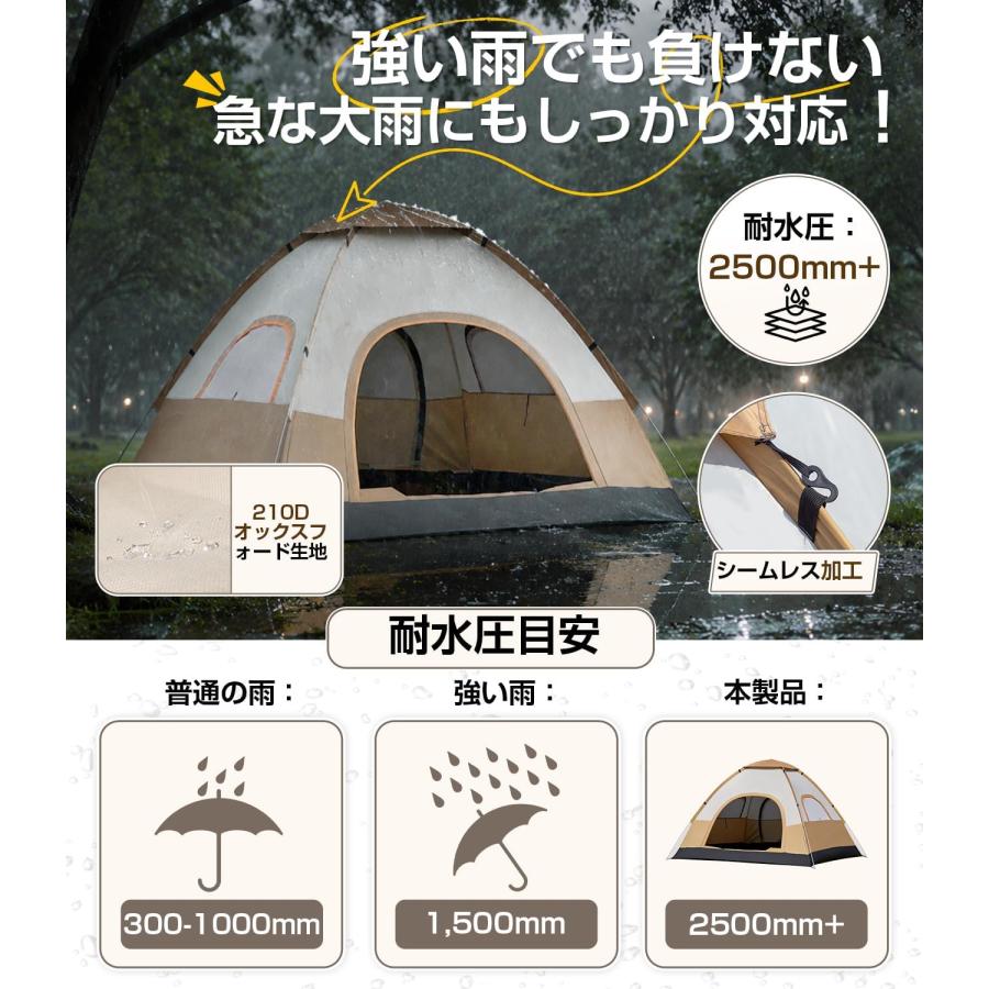 テント ポップアップテント 大型 3人用 4人用 200×200cm 軽量 フル