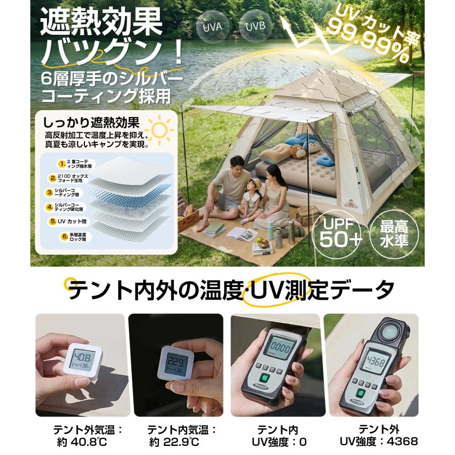 テント 大型 3人用 4人用 5人用 210×210cm ワンタッチ 軽量 フル