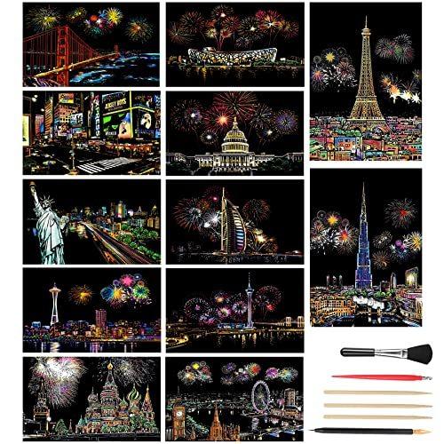 Web限定カラー Janlofo 12枚セット スクラッチアート 大人 スクラッチペーパー サイズ スクラッチアートペン付き 手作り プレゼント 部屋飾り 花火 その他キッチン 日用品 文具 Www We Job Com