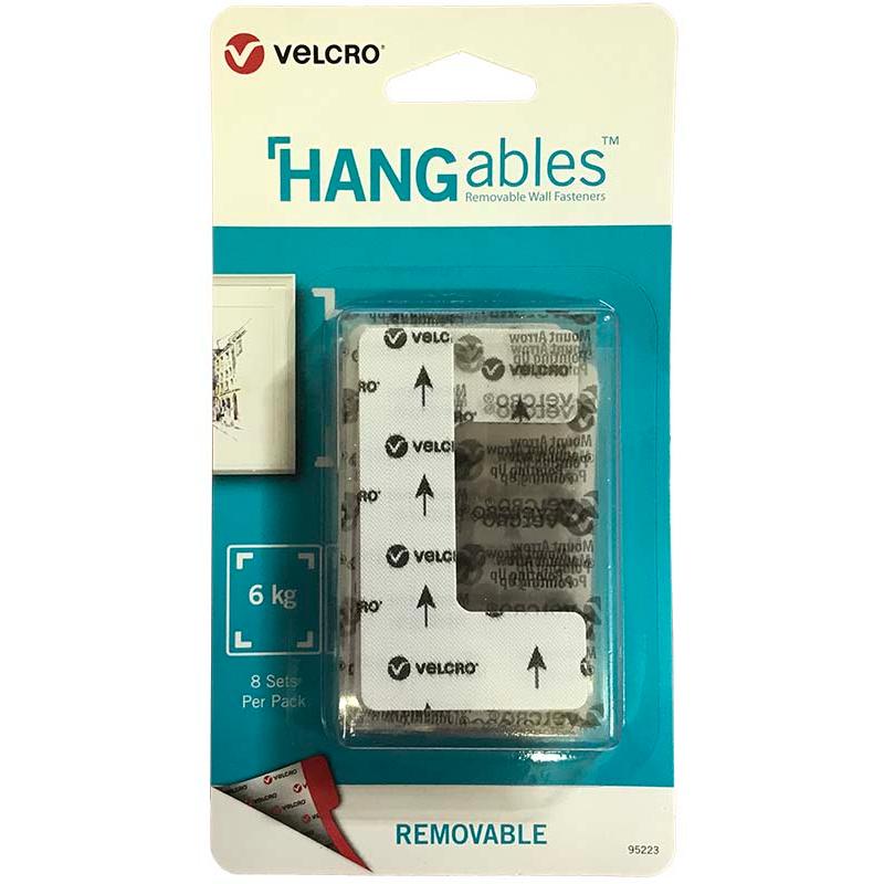 ベルクロブランド HANGables 95223 原状回復+強力壁面取り付け 縦7.6cm横4.4cm L型８組 粘着 剤付  取扱い終了につき 在庫限り | 