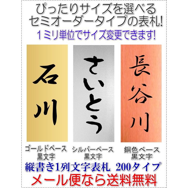 サイズ変更できるアクリル長方形表札一列L200タテ文字金銀銅黒文字