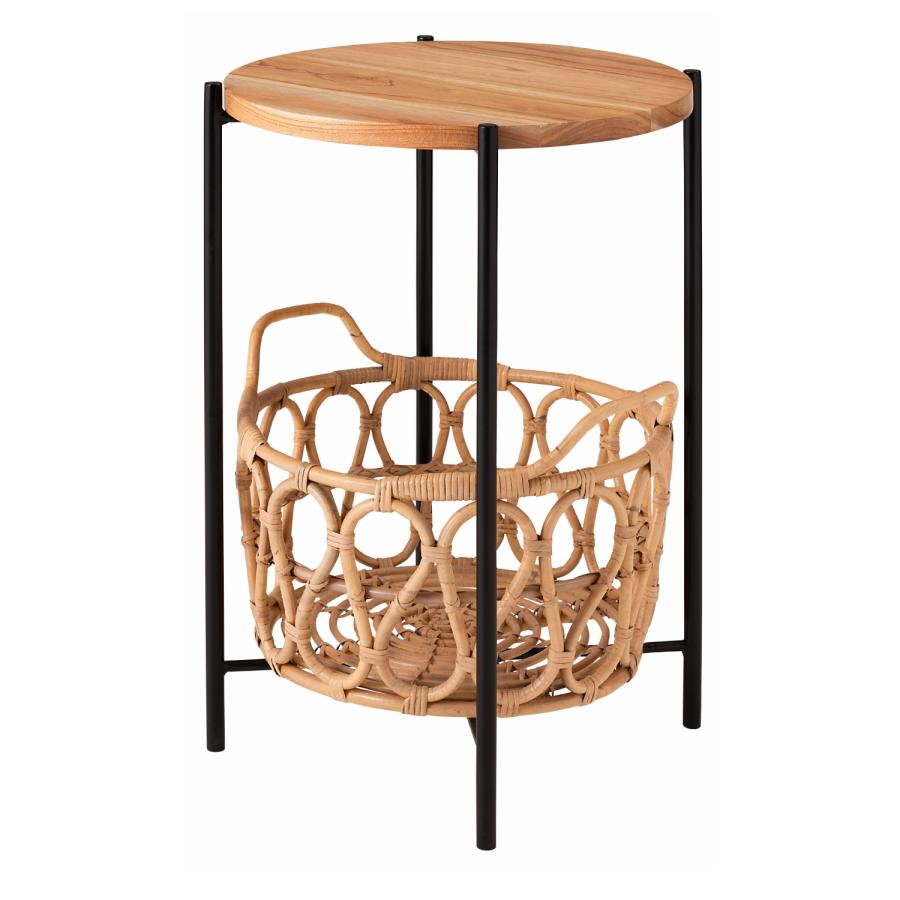 バスケット付きサイドテーブル ラウンド型 収納 机 ラタン 籐 天板取り外し可能 ソファサイド ベッドサイド おしゃれ かわいい |  | 01