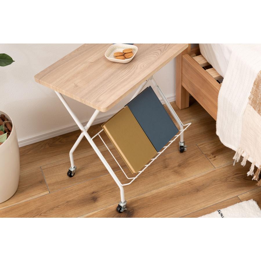 フォールディングサイドテーブ 折りたたみ マガジンラック 雑誌棚 キャスター付き 省スペース 作業台 木目調 スチール 高さ47cm 仕事机 おしゃれ |  | 16