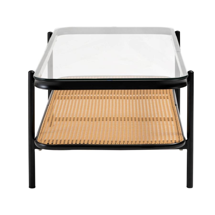 リビングテーブル ガラステーブル 幅110cm おしゃれ シンプル ブラック ディスプレイ収納 棚 インダストリアル ラタン テーブル 机 |  | 16