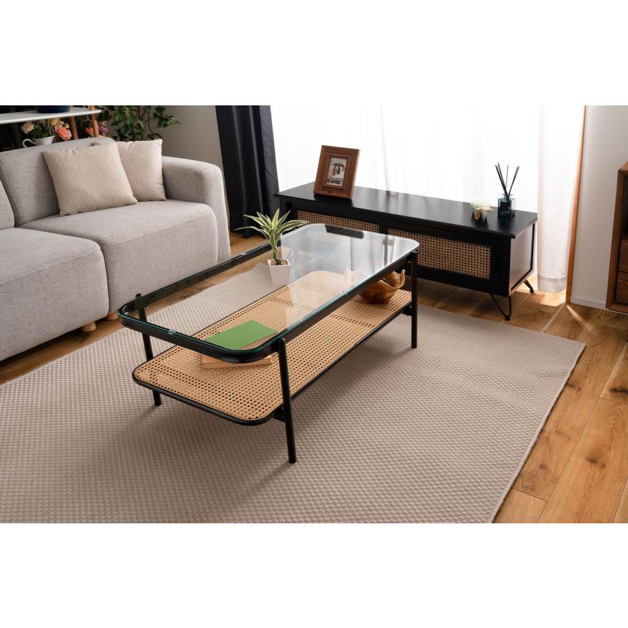 リビングテーブル ガラステーブル 幅110cm おしゃれ シンプル ブラック ディスプレイ収納 棚 インダストリアル ラタン テーブル 机 |  | 07