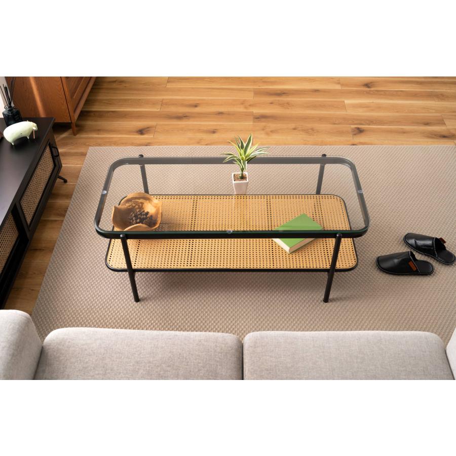リビングテーブル ガラステーブル 幅110cm おしゃれ シンプル ブラック ディスプレイ収納 棚 インダストリアル ラタン テーブル 机 |  | 08