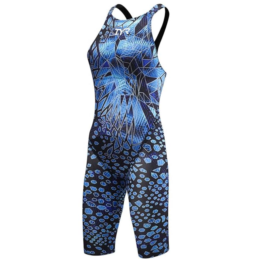 新品 TYR 競泳用水着 ハイバックL黒×ネイビー×ブルー日本製 箱破損あり・返品・交換不可】FINA認定 TYR レディース高速水着