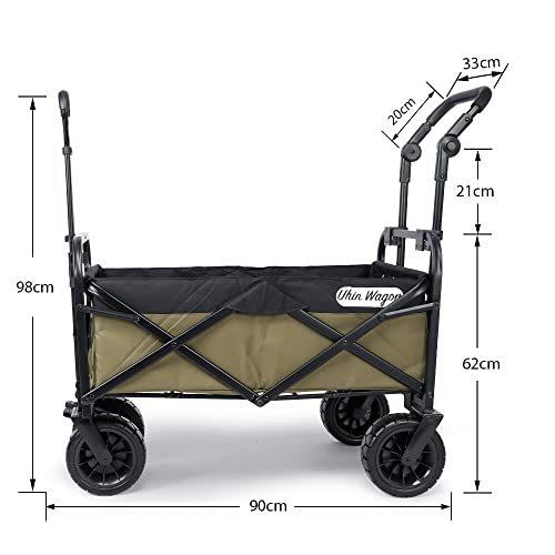 「UHIN WAGO」押すハンドル付き キャリーワゴン　ブレキー付き【大型ワイドタイヤ】ビーチに最適　折りたたみ 