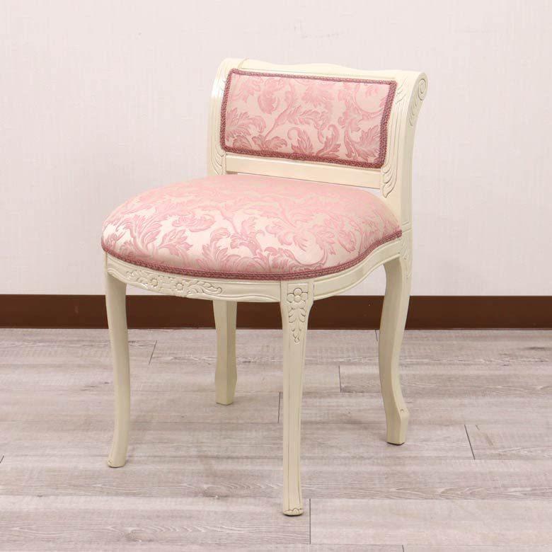 イタリア 背付きスツール 猫脚 ピンク・アラベスク ホワイト