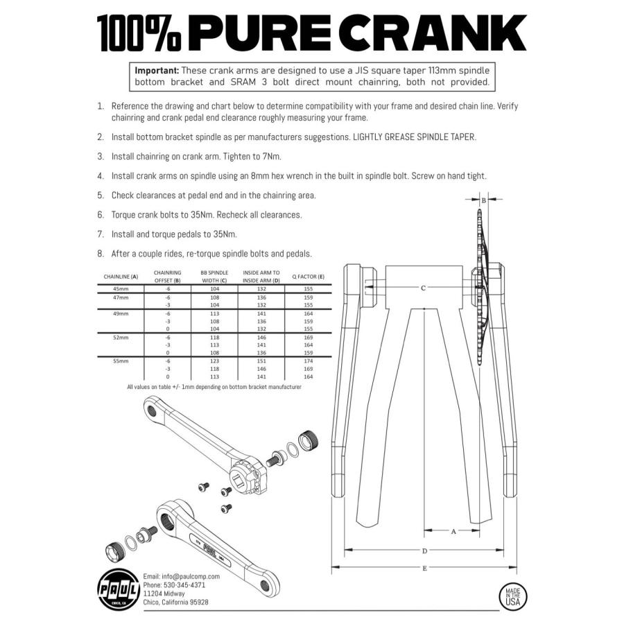 PAUL 100％ PURE CRANK JIS ポール ピュア クランク アーム PAUL