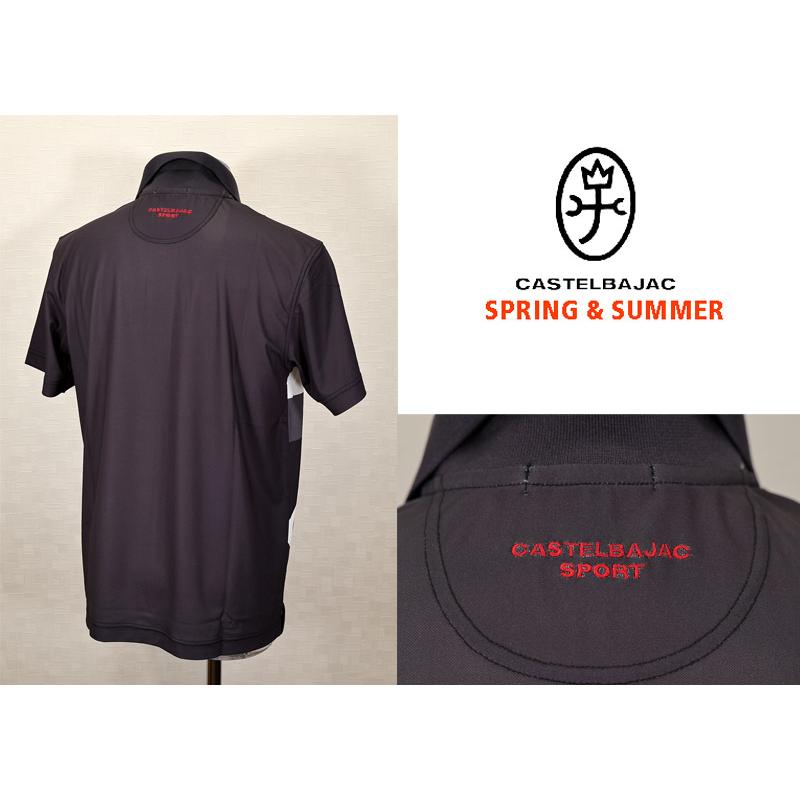 ★２０２４ 春夏 ・５０%OFF・ カステルバジャック【*002*】ストレッチ鹿の子ロゴ昇華転写半袖ポロ＜Mサイズ・Lサイズ・LLサイズ＞ブラック-ba228・ba229・ba230 | CASTELBAJAC | 01
