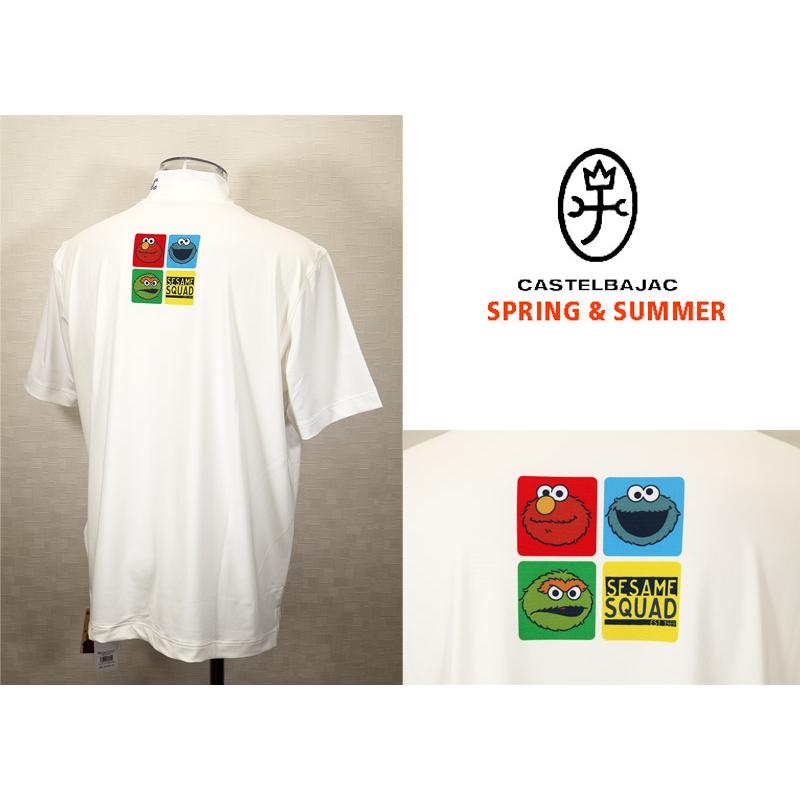 ★２０２４ 春夏 ・５０%OFF・ カステルバジャック【*002*】ベア天トリオ・セサミストリート・モックネック半袖Tシャツ＜Lサイズ＞オフホワイト-ba252 | CASTELBAJAC | 01