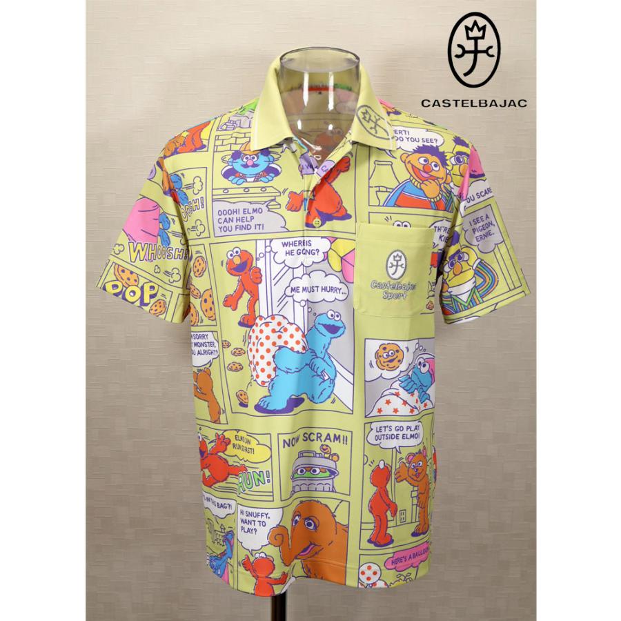 ★２０２４ 春夏 ・５０%OFF・ カステルバジャック【*002*】セサミストリート鹿の子パネル半袖ポロ＜Mサイズ・Lサイズ・LLサイズ＞イエロー-ba259・ba260・ba261 | CASTELBAJAC