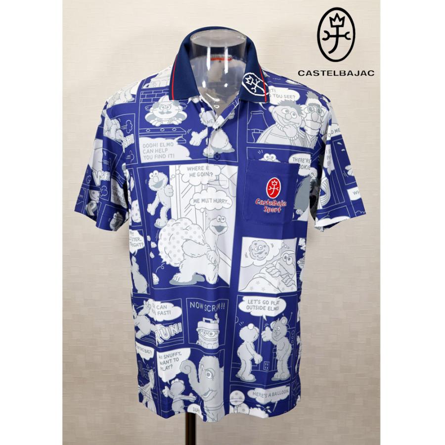 ★２０２４ 春夏 ・５０%OFF・ カステルバジャック【*002*】セサミストリート鹿の子コミックパネル半袖ポロ＜Lサイズ＞ネイビー系-ba262 | CASTELBAJAC