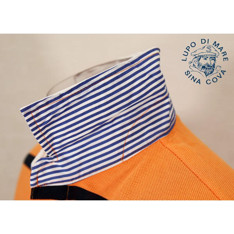 ★シナコバ【*001*】【25周年*001*】＜４0％OFF＞春夏半袖ラガーシャツ＜Ｌ＞オレンジ×濃紺・ボーダー-ea358 | SINA COVA | 04