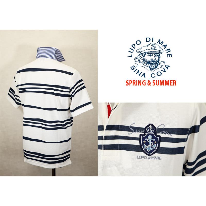 ★シナコバ【*001*】【25周年*001*】＜４0％OFF＞春夏半袖ラガーシャツ＜M・Ｌ・ＬＬ＞ホワイト・ネイビー・ボーダー-ea359 | SINA COVA | 01