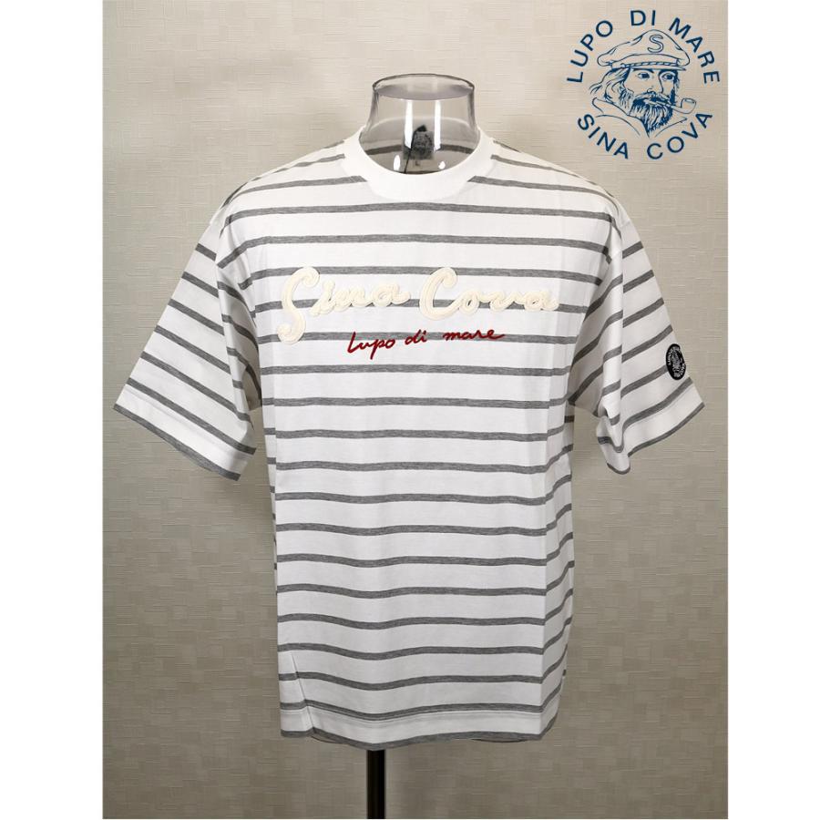 ★シナコバ【*001*】【25周年*001*】＜４0％OFF＞春夏半袖Ｔシャツ＜L・LL＞ホワイト×モクグレー・ボーダー-ea401 | SINA COVA