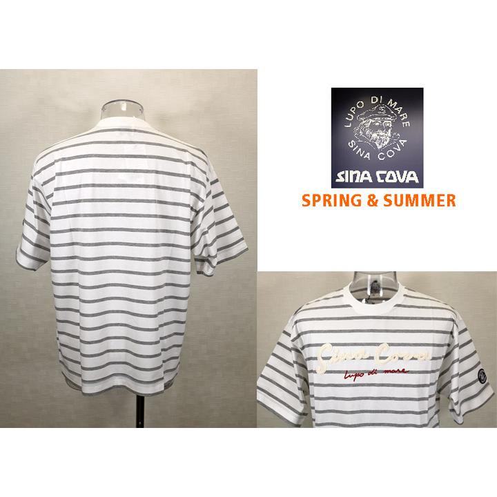 ★シナコバ【*001*】【25周年*001*】＜４0％OFF＞春夏半袖Ｔシャツ＜L・LL＞ホワイト×モクグレー・ボーダー-ea401 | SINA COVA | 02