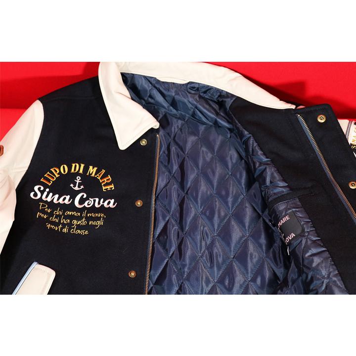 ★シナコバ【*001*】【ebee】＜40％OFF＞秋冬・レザースタジャン＜Lサイズ＞ネイビー×サンドベージュ-eb116の画像