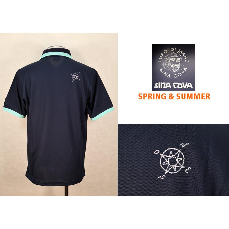 【新品未使用品　タグ付】シナコバ　半袖 総柄　ポロシャツ　L 日本製　ネイビー SINA COVA（シナコバ） ☆シナコバ【*001*】2024・春・夏＜30%OFF