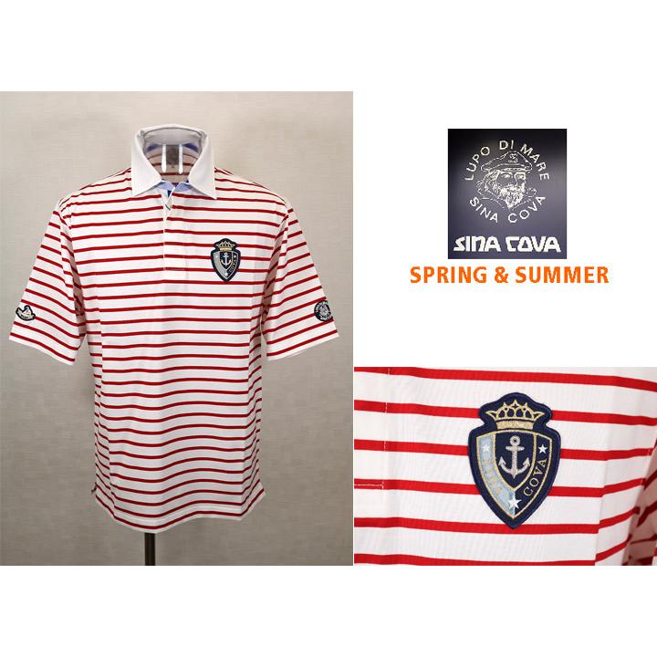 ★シナコバ【*001*】2024・春・夏＜３０%OFF＞ 半袖ラガーシャツ＜Mサイズ・Lサイズ・LLサイズ＞ホワイト・レッド・ボーダー-ec288 | SINA COVA | 01