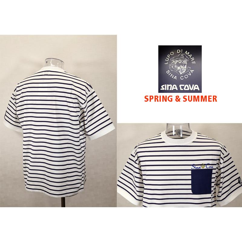 ★２０２５ 春夏　新作・３０%OFF・ シナコバ【*001*】ポケットデザインボーダー半袖Ｔシャツ＜Lサイズ・LLサイズ＞-ef100・ef101 | SINA COVA | 01