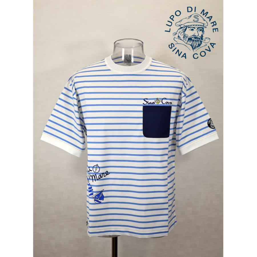 ★２０２５ 春夏　新作・３０%OFF・ シナコバ【*001*】ポケットデザインボーダー半袖Ｔシャツ＜Lサイズ・LLサイズ＞-ef102・ef103 | SINA COVA