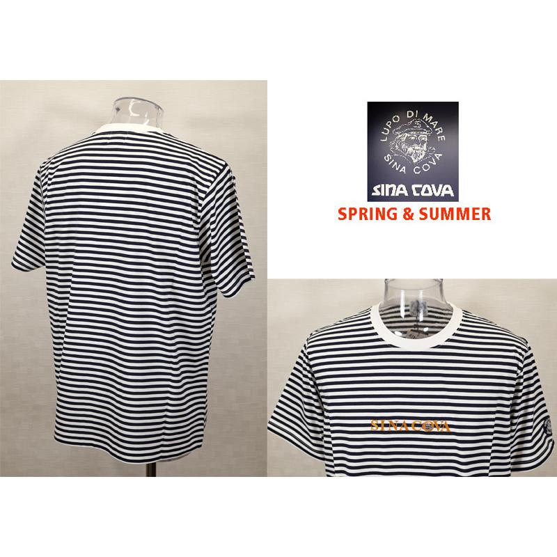 ★２０２５ 春夏　新作・３０%OFF・ シナコバ【*001*】ボーダー柄半袖Tシャツ＜Lサイズ・LLサイズ＞-ef162・ef163 | SINA COVA | 01