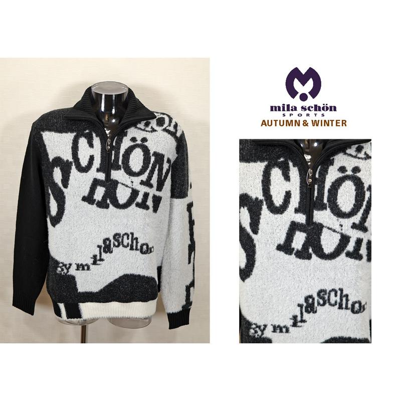 ★２０２４ 秋冬 新作・ミラショーン【*004*】４0%OFF・モヘア調ジップアップ・ウールロゴセーター＜Lサイズ・LLサイズ＞-mb1 | mila schon | 01
