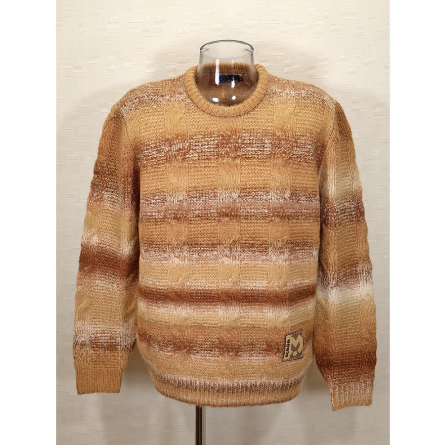 ★２０２４ 秋冬 新作・ミラショーン【*004*】３０%OFF・かすりボーダーケーブル編みクルーネック・セーター＜Lサイズ・LLサイズ＞-mb3 | mila schon