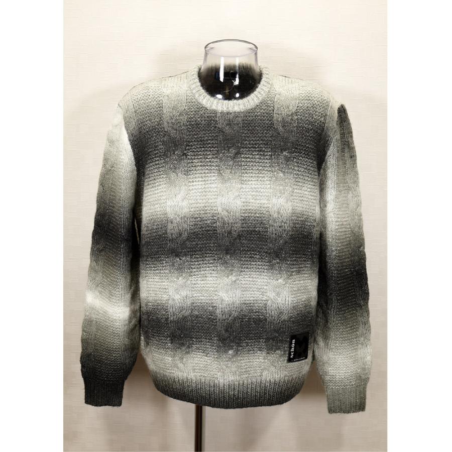 ★２０２４ 秋冬 新作・ミラショーン【*004*】４0%OFF・かすりボーダーケーブル編みクルーネック・セーター＜Lサイズ・LLサイズ＞-mb5 | mila schon