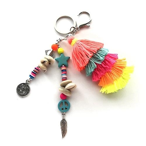 訳あり品】シェル&タッセル バッグチャーム/キーホルダー ネオンカラー