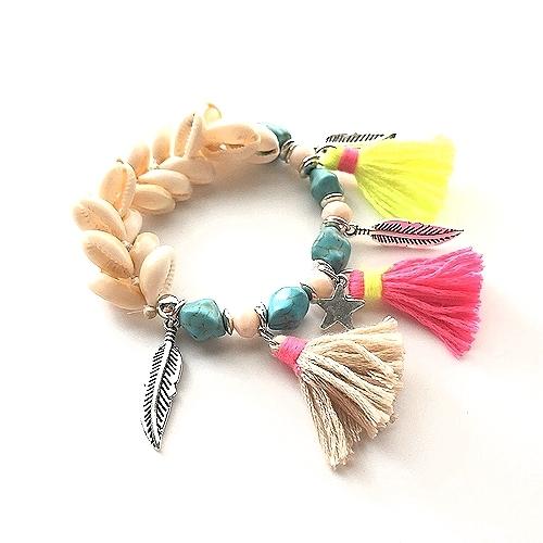 完売品　favier タッセルブレスレット 訳あり品】シェル&タッセル ブレスレット B伸縮タイプ : Guild by POD