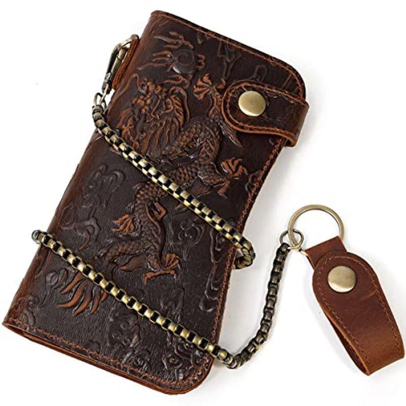 国際ブランド 本革 長財布 チェーン付き メンズ かっこいい 龍柄 レザー 龍型押し バイカーズ ウォレット 盗難防止 ロングウォレット スマホ対応 小銭 高速配送 Turningheadskennel Com