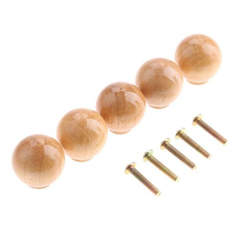 5個セット 木製 取っ手 つまみ ノブ 丸型 ハンドル ウッド たんす 引き出し 家具 キャビネット ドア 食器棚 戸棚 ねじ付き 木色 2 50 Off