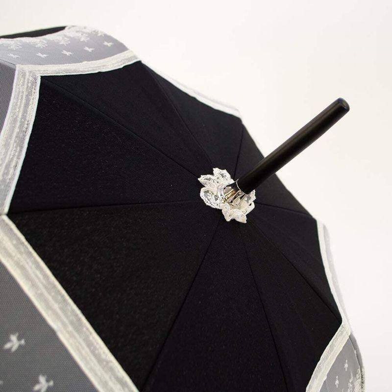 日本限定日本限定Pierre Vaux ピエールヴォー リネン レース刺繍 日傘 長傘 レディース 刺繍 UVカット 遮光  BLANC(ブラック×ホワイト) 財布、帽子、ファッション小物