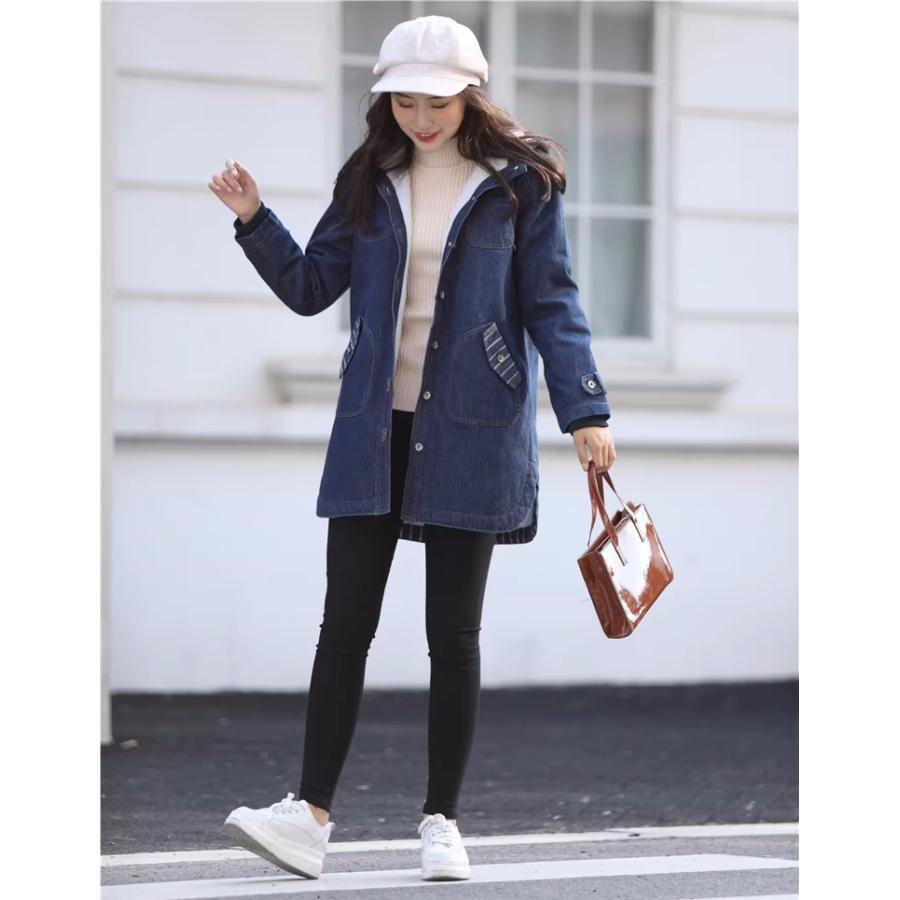 デニムコート ボア付き ロング ボアコート 冬 アウター ボア 裏ボア