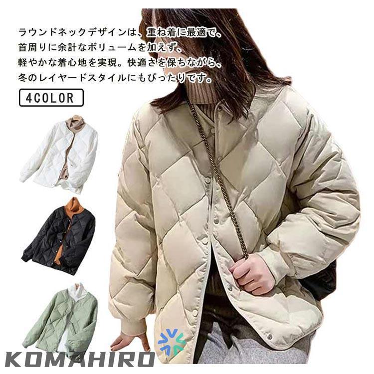 カジュアル 中綿ジャケット 長袖 ノーカラー 丈 中綿 冬 キルティング