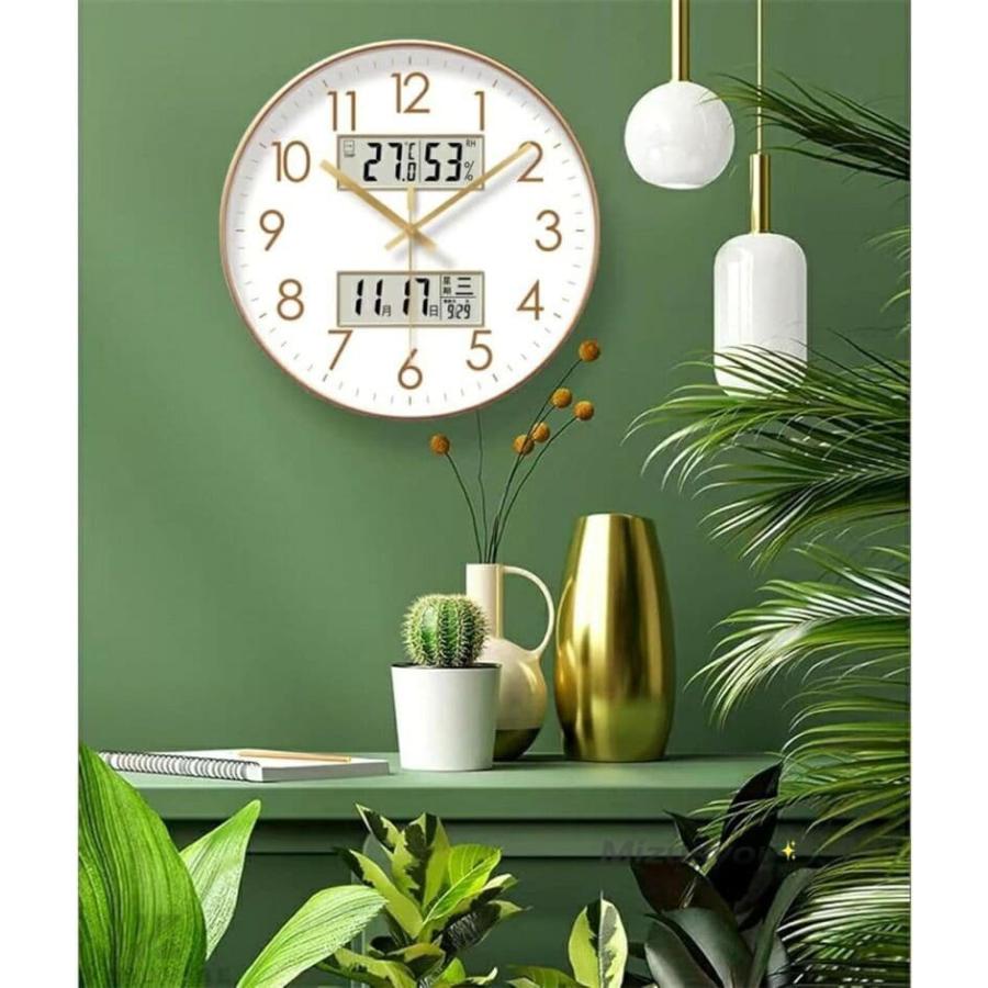 壁掛け時計 アナログ 掛け時計 温度 湿度 カレンダー デジタル LCD