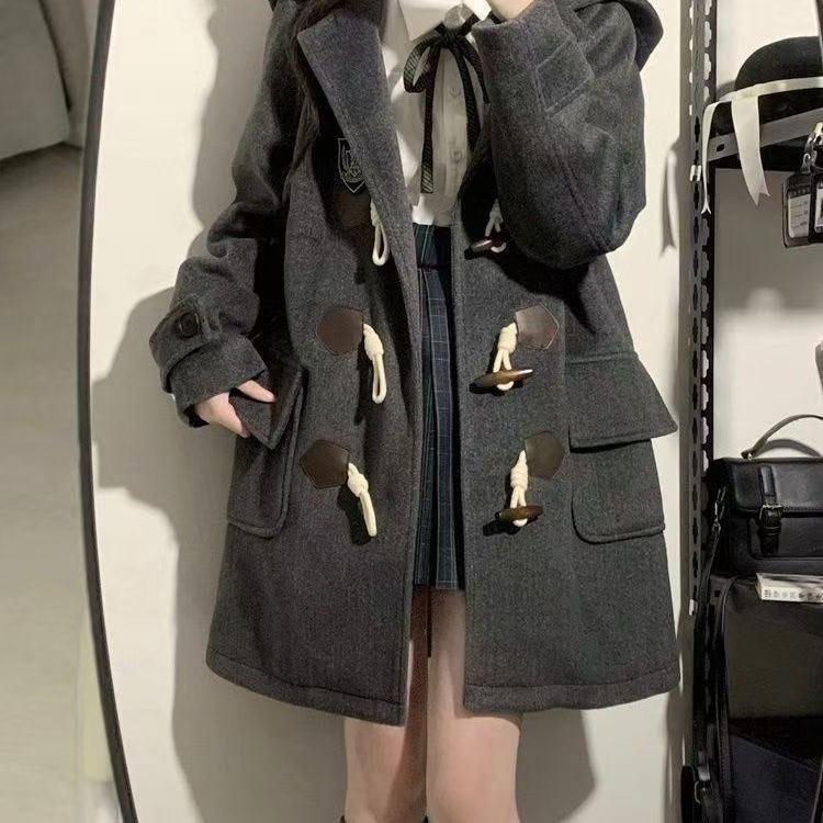 ダッフルコート 学生 レディース 無地 フード付き スクールコート