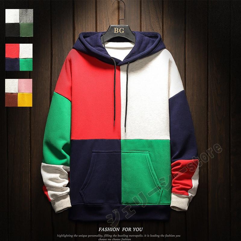 パーカー メンズ プルオーバーパーカー Parka 切り替え チェック 厚手 秋冬パーカー スポーツ カジュアル 長袖 秋服 冬服 フード付き 代30代40代50代 超人気 専門店