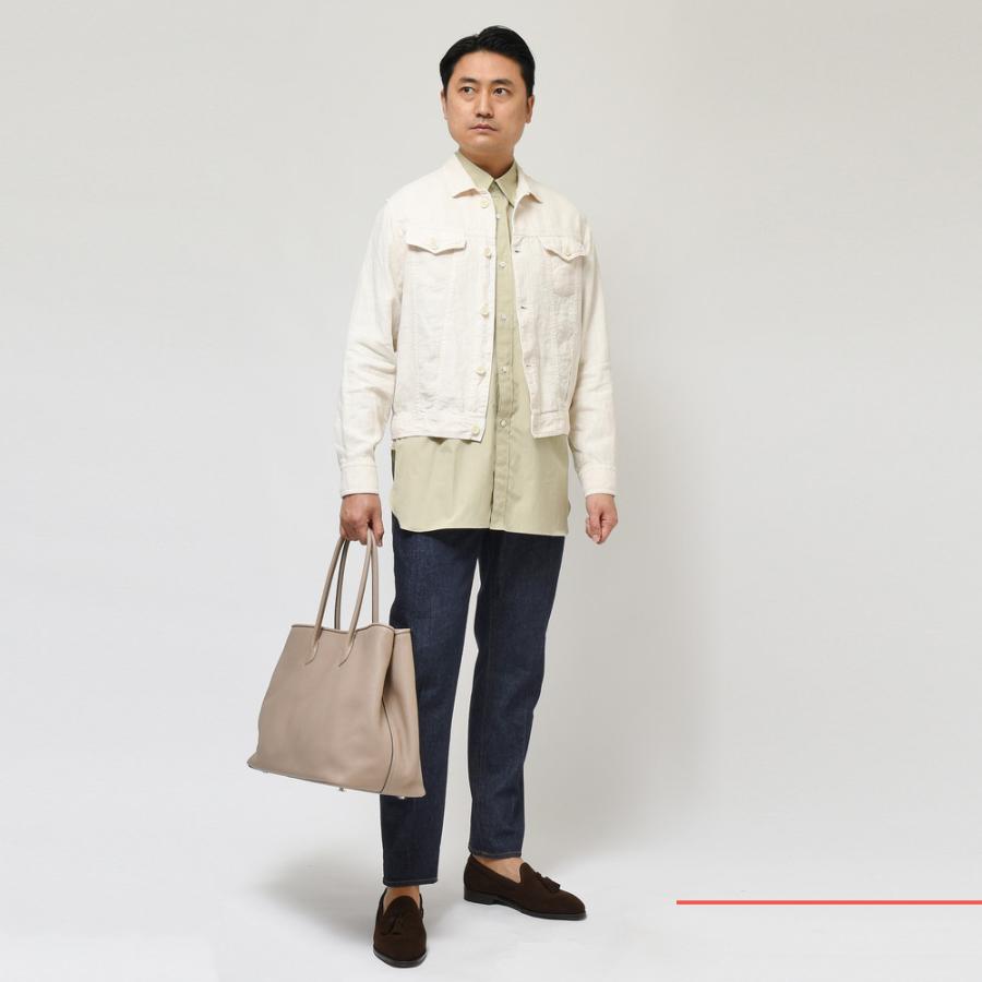 BAGUTTA バグッタベージュ リネン100 トラッカー シャツジャケットＬ BAGUTTA （バグッタ）ウォッシュドリネンキャンバスソリッド3rdタイプ