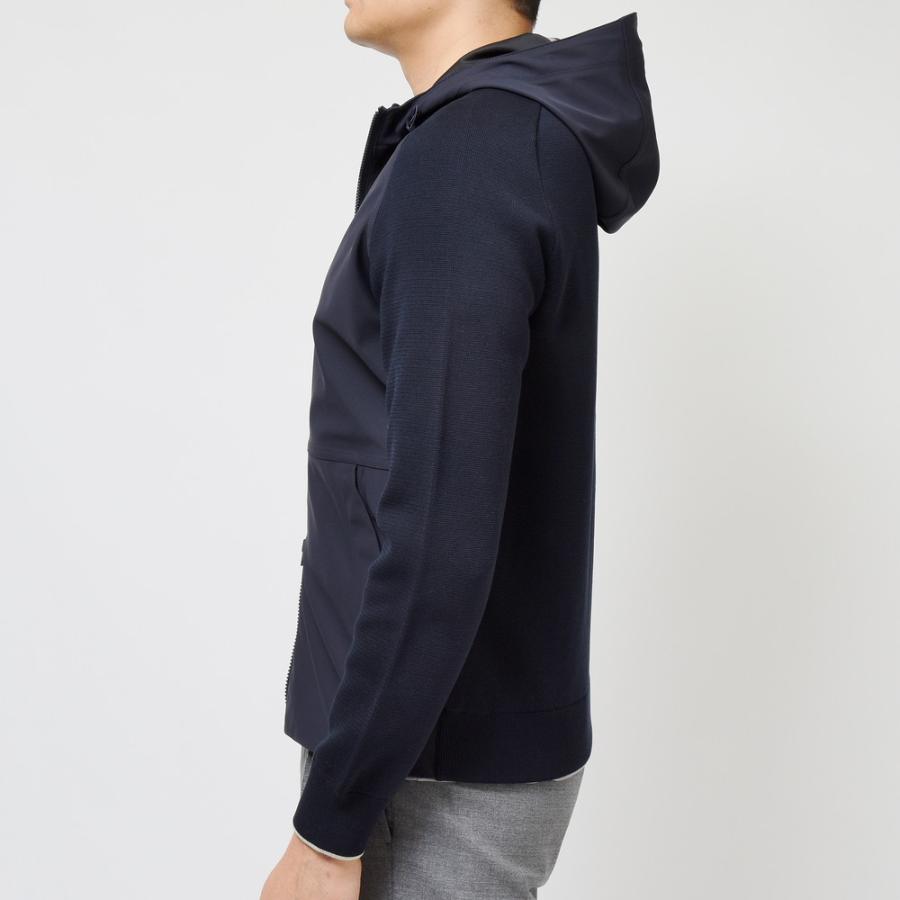 HERNO（ヘルノ）ストレッチナイロン×コットンミラノリブハイブリッドジップフーディー MC000154U-72032+12474 ...