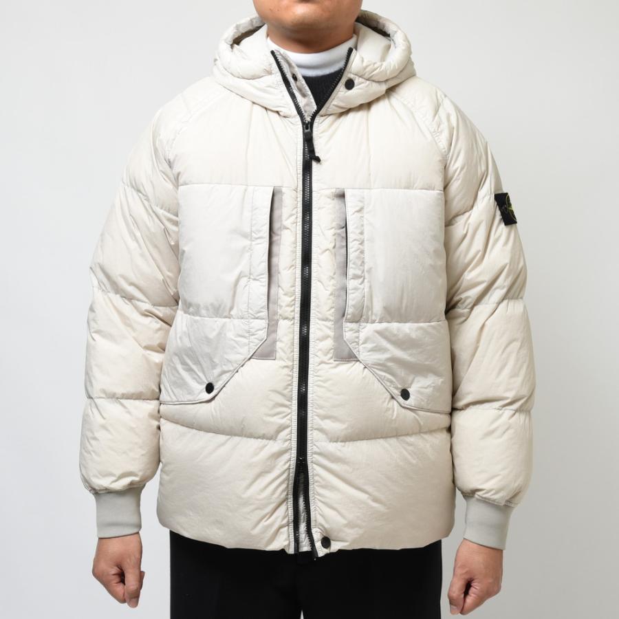 STONE / ダウンジャケット/M/ナイロン/WHT/無地/671540223/フーデット