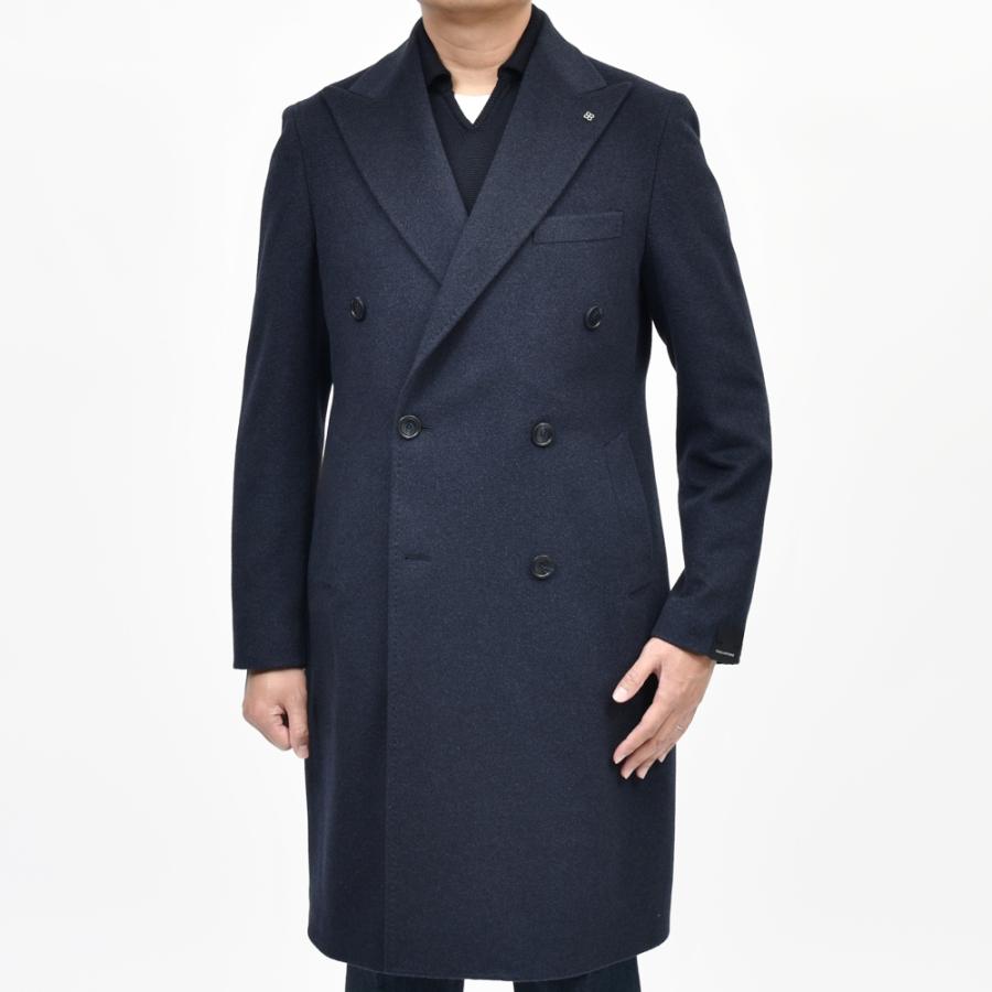 極美品/XL位 タリアトーレ THOMAS チェスターコート ネイビー ツイード TAGLIATORE（タリアトーレ）カシミアフランネルダブルチェスター