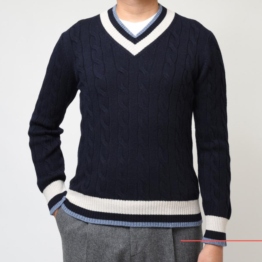 GRAN SASSO（グランサッソ）8ゲージウールVネックチルデンニット 23183