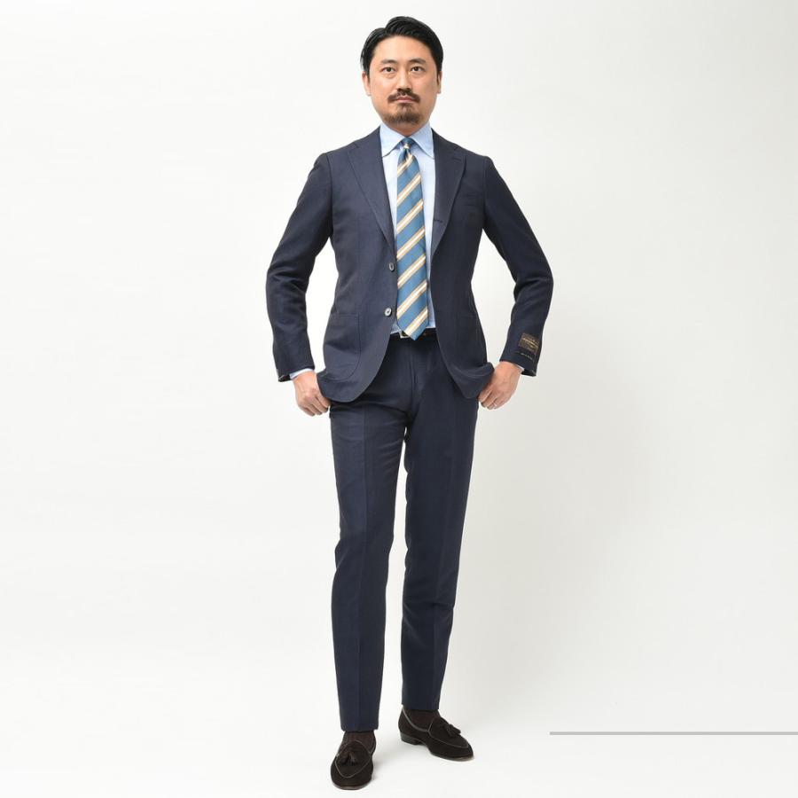 ま*ん様 guji ウールリネンソリッドジャケット ネイビー guji（グジ）ウールリネンソリッド3Bジャケット(MADE BY RING JACKET