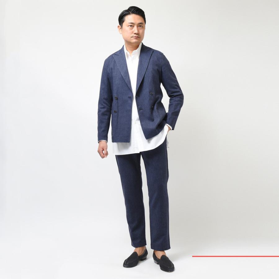 T-JACKET（ティージャケット）ストレッチデニムライクコットンリネン4Bダブルジャケット 81010008 17035000065 |  | 01