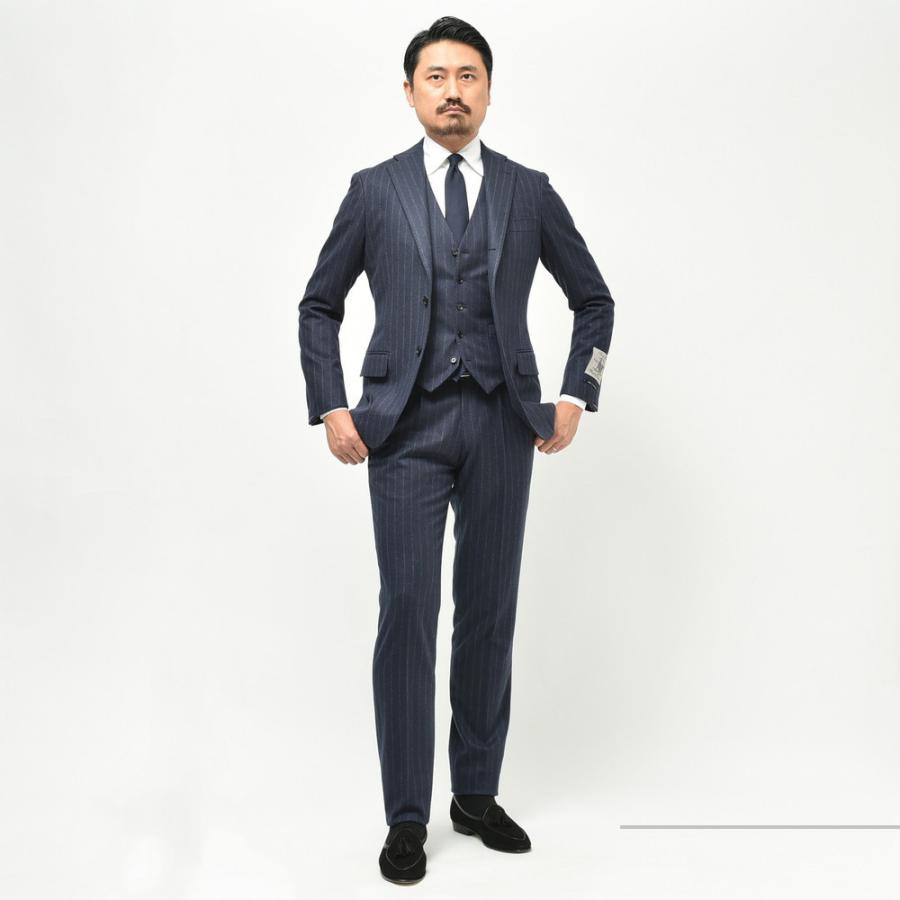 guji（グジ）ウールフランネルチョークストライプ3B1プリーツスーツ
